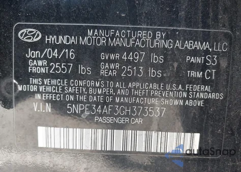 2016 Hyundai Sonata Sport из США, поврежденный, VIN 5NPE34AF3GH373537